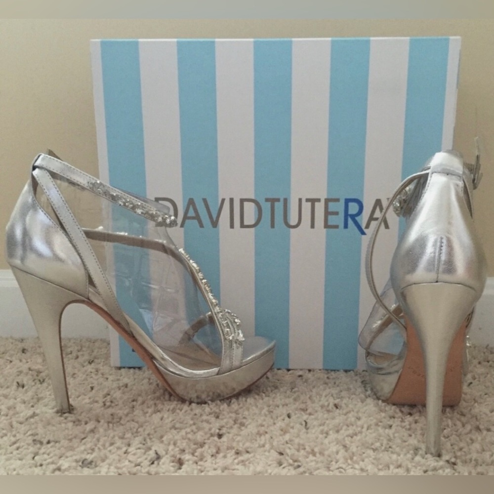 David Tutera Cascade Women's strappy embellished stiletto heel silver NIB - Picture 3 of 6